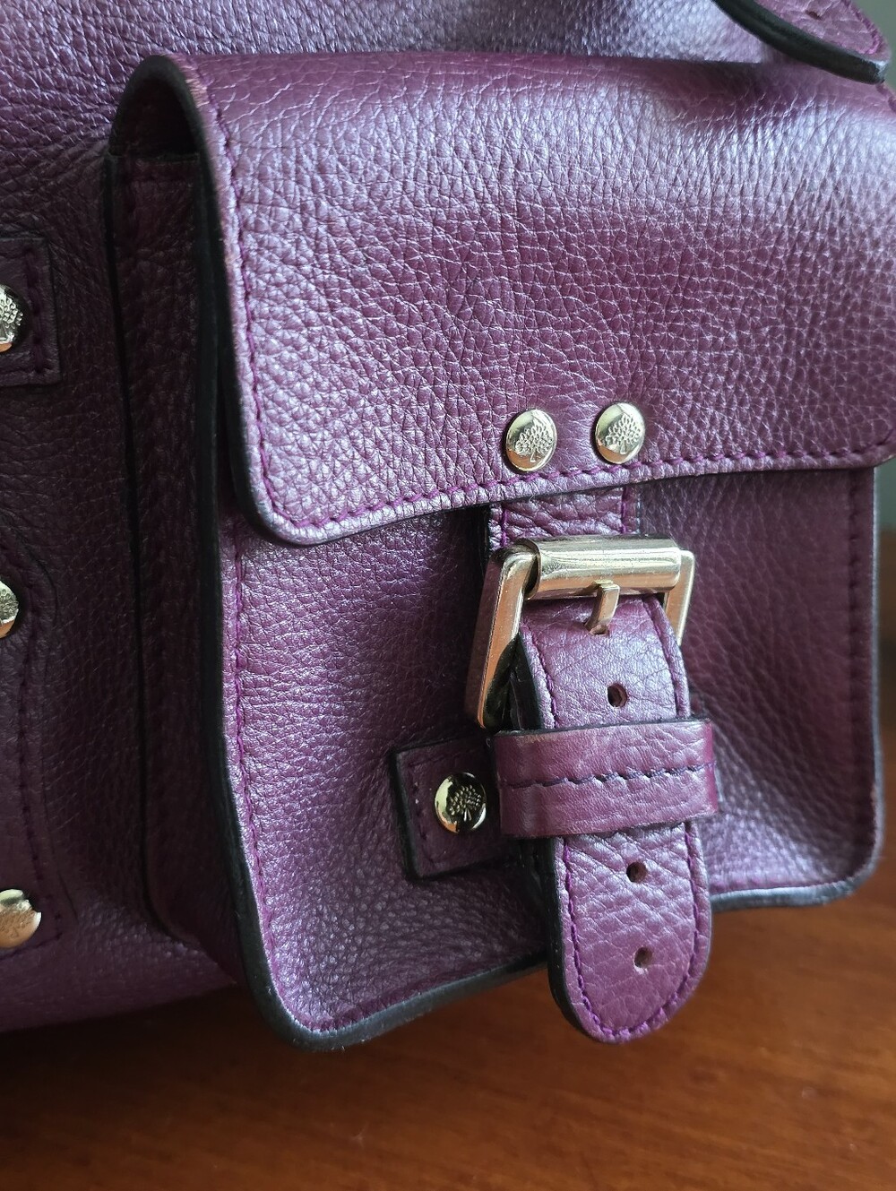 Mulberry Roxanne Purple Darwin Leather Satchel Shoulder Bag Gold Hardware Y2K - Picture 6 of 16